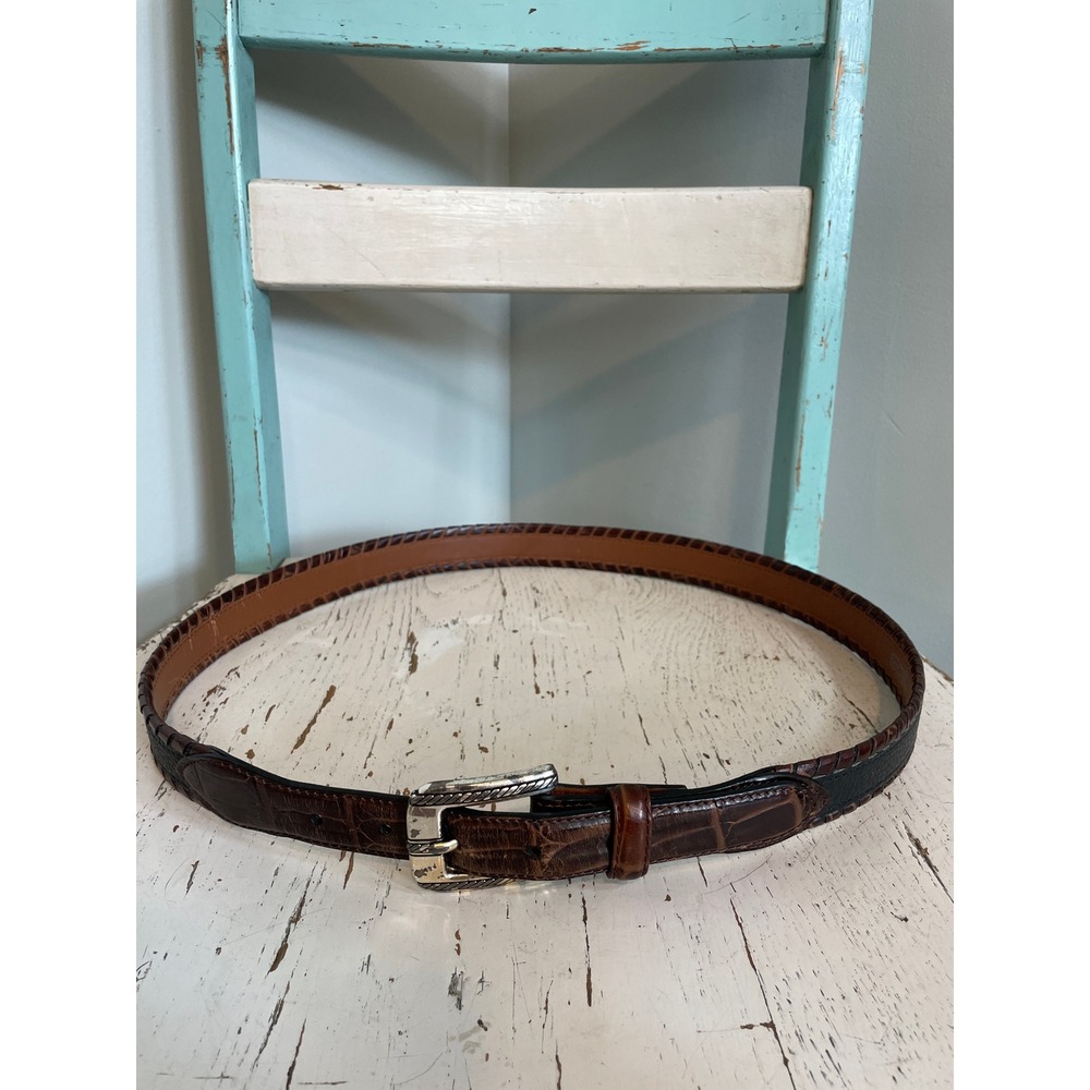 Brighton Mens Brown Black Crocodile Embossed Leather Western Belt Size 38 N20513